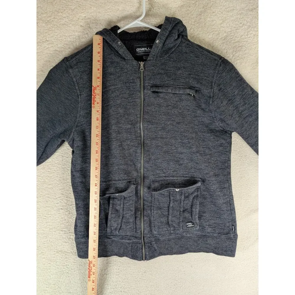 O'Neill Hoodie Sweatshirt Mens XL Y2K Sherpa Lined Black Skater Full Zip READ